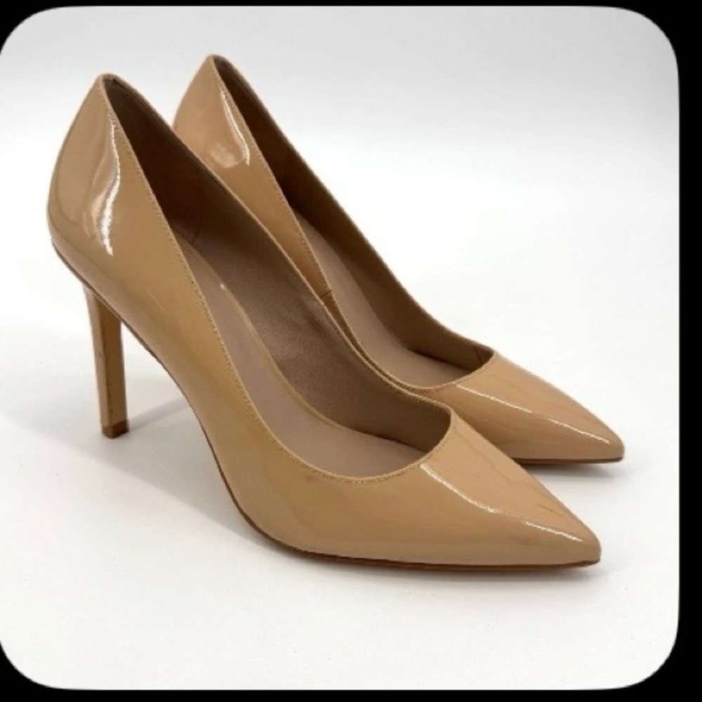 Stuart Weitzman Women's 9.5 Nude Patent Leather Pointed Toe Pumps High Heels